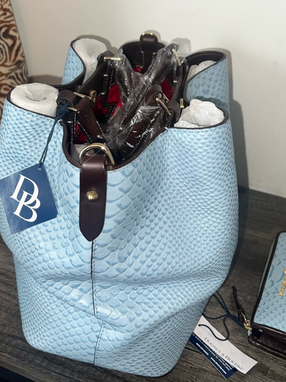 Dooney & Bourke Dusty Blue Textured Tote and Wallet Set - Picture 7 of 13